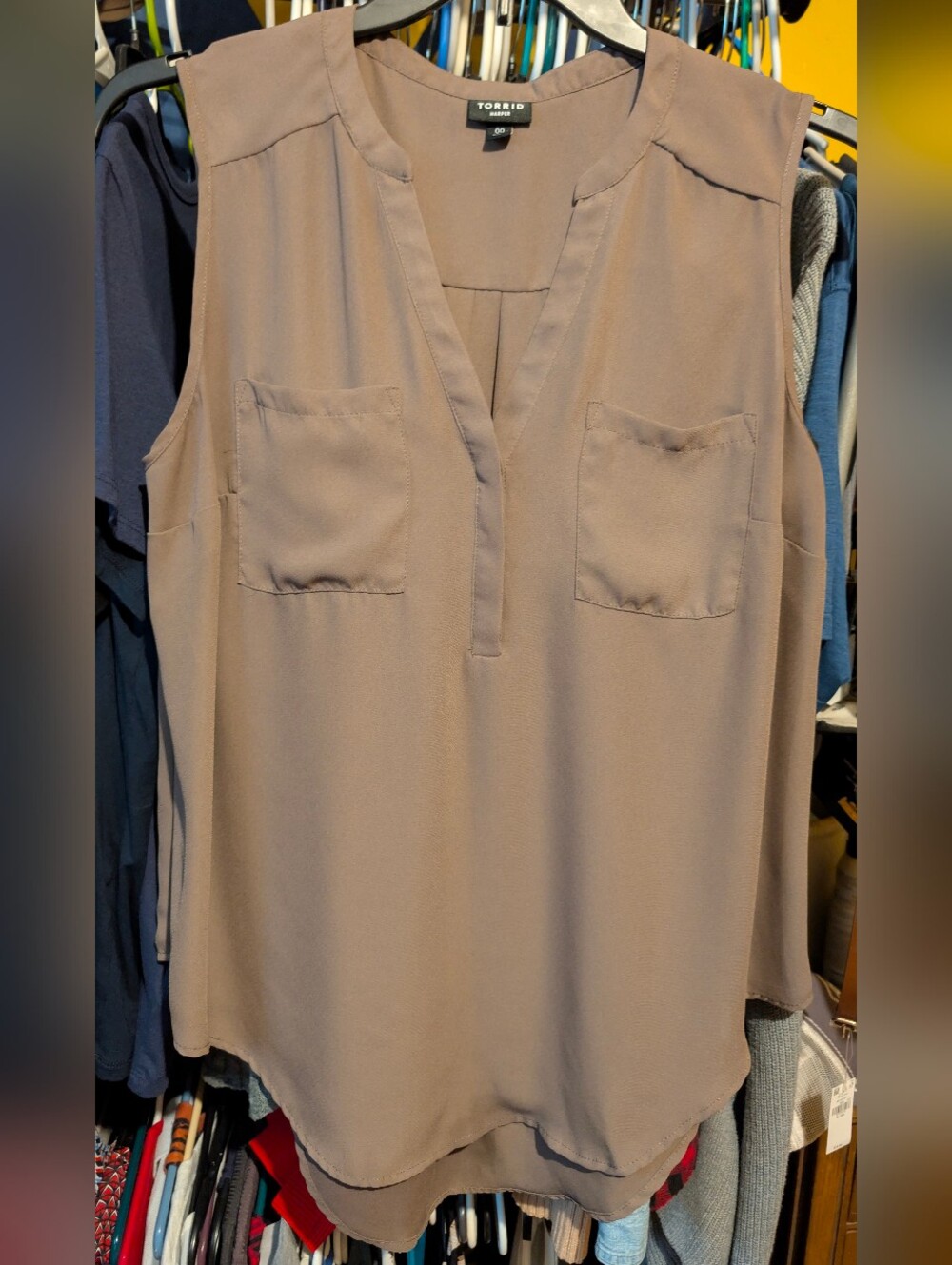 torrid Taupe V-Neck Sleeveless Pocket Top